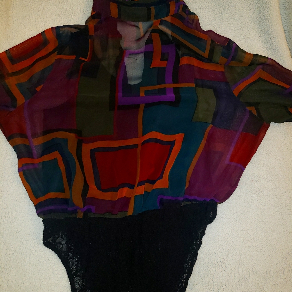 Sheer Color Block Button down leotard